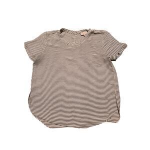LOFT Black White Striped Blouse Large Short Sleeve Rounded Hem Casual Top